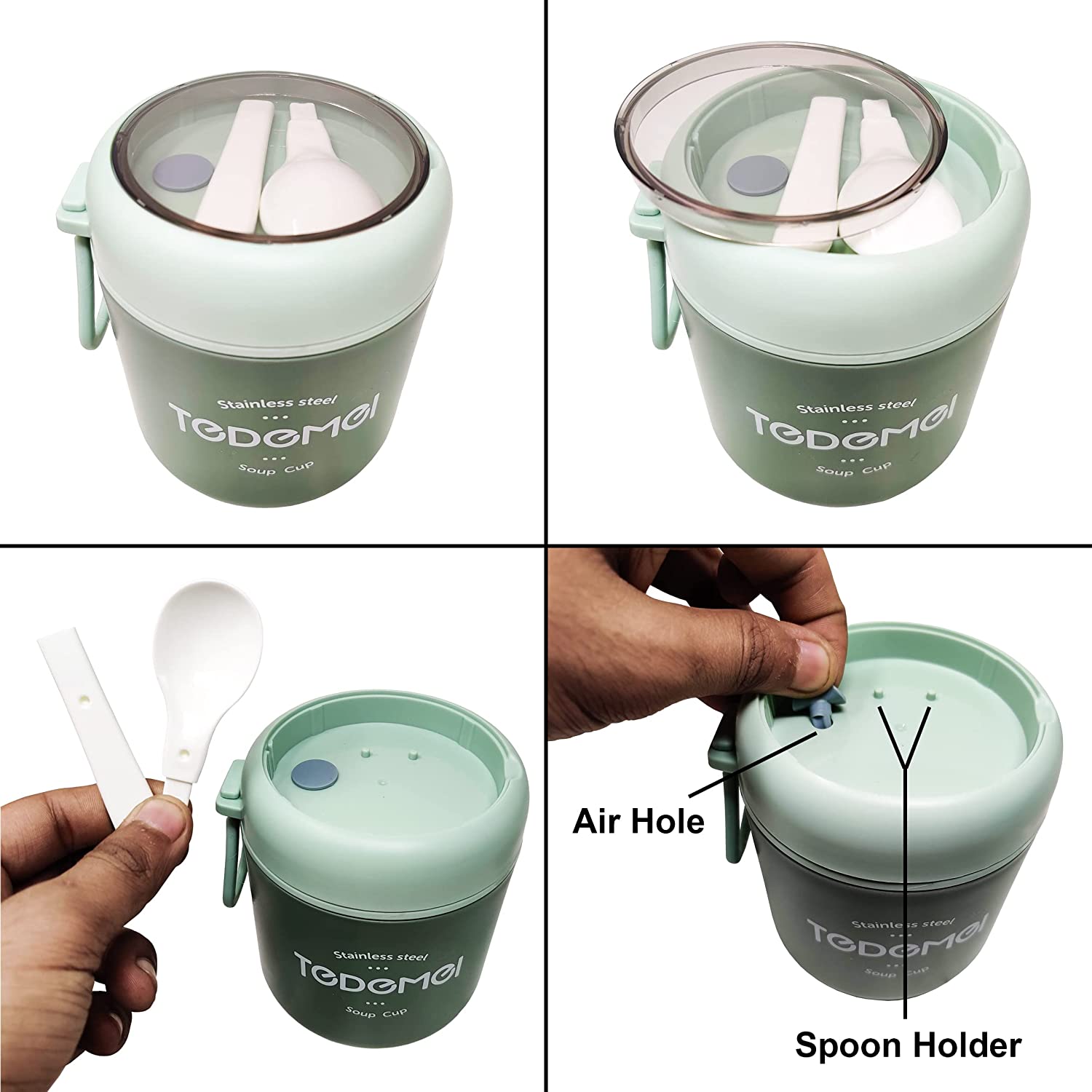7157 Stainless Steel Solid Premium 1Pc Soup Container with Spoon and 1 Spoon On Soup Cup Top DeoDap 7157 Stainless Steel Solid Premium 1Pc Soup Container with Spoon and 1 Spoon On Soup Cup Top DeoDap
